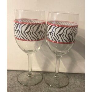 2 Zebra Design 7" Wine Glasses  # 2373